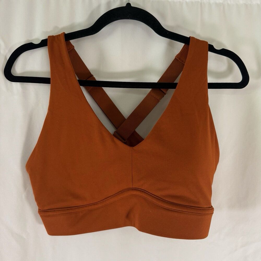 Fabletics Sports Bra Women XL Brown Padded Pullover Wireless Stretch Cross Strap